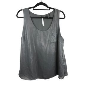 Apt 9 Tank Blouse Womens XL Shiny Metallic Gray Scoop Neck‎ Pocket Feminine Chic